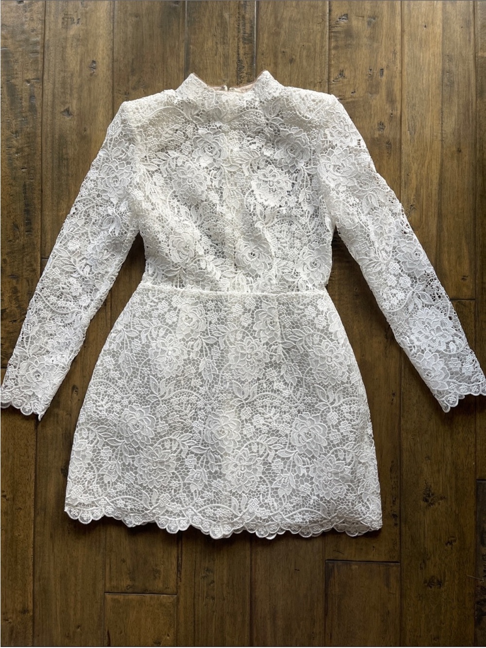 Nadine Merabi Sophie Dress White Long Sleeve Mini Lace Overlay Cocktail - Picture 5 of 8